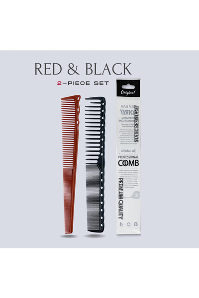 Choice مجموعة أحمر وأسود مكونة من قطعتين لتصفيف الشعر الاحترافي بمشط أسنان كثيف وحافة مضادة للكهرباء الساكنة