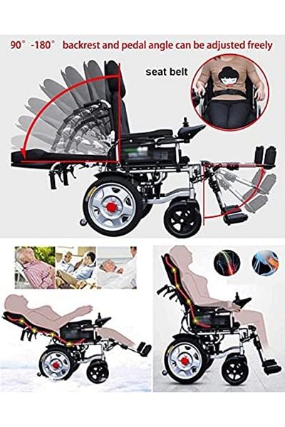 Generic Lightweight Foldable Electric Wheelchair with Headrest and Reclining Backrest for Disabled and Elder