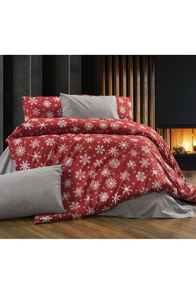 GARDEN ROOM Double Duvet Cover Set with Elastic Sheet Snowflake Red