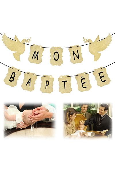 LIVESTN baptism banner, paper, beige/black, 140 cm