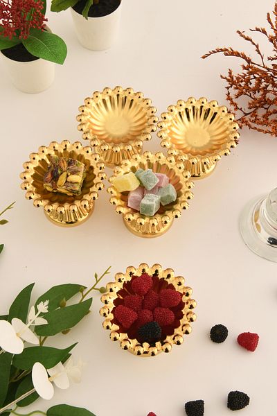 AKSESUAR EVRENİ Lumoni's Gold Set of 6 Sugar Bowl Turkish Delight Bowl Snack Bowl Coffee Side Presentation Bowl Decorative Round Bowl