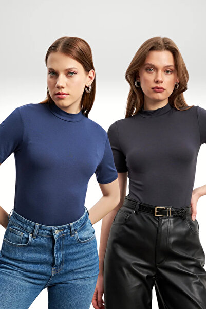 Ladima Γυναικεία κοντομάνικη μπλούζα 2 Pack Navy Blue Anthracite