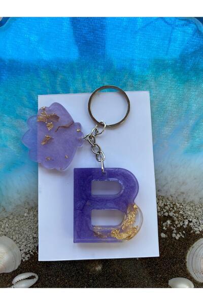 Yopoksi Desing سلسلة مفاتيح بتصميم خاص مطلية بالذهب الإيبوكسي حرف B