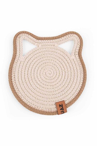 GOBYPET Small Size Round Jute Cat Dog Food Mat with Ears, Straw Pet Mat, Multi-Purpose Mat 1