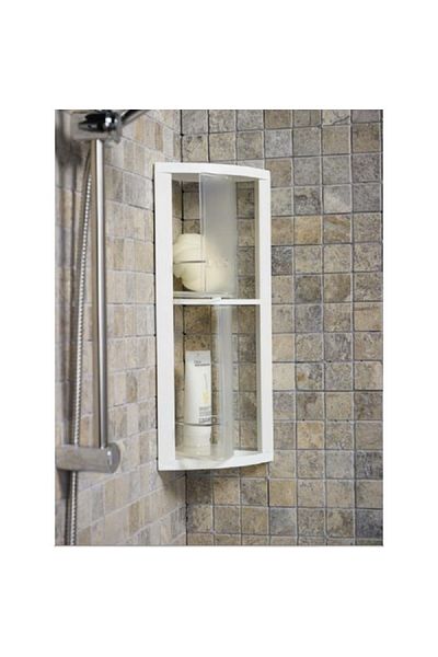 rexa Wall Mounted Rotating Bathroom Corner Storage Shelf White and Clear