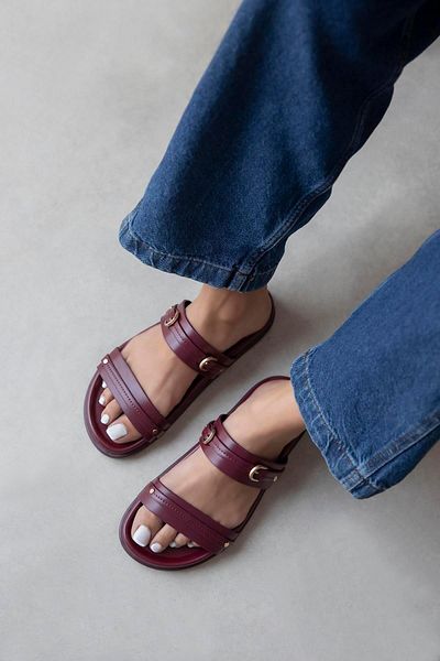 STRASWANS Cistra Women's Daily Comfort Leather Slippers Claret Red