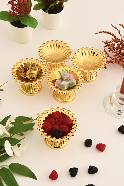 AKSESUAR EVRENİ Lumoni's Gold Set of 6 Sugar Bowl Turkish Delight Bowl Snack Bowl Coffee Side Presentation Bowl Decorative Round Bowl