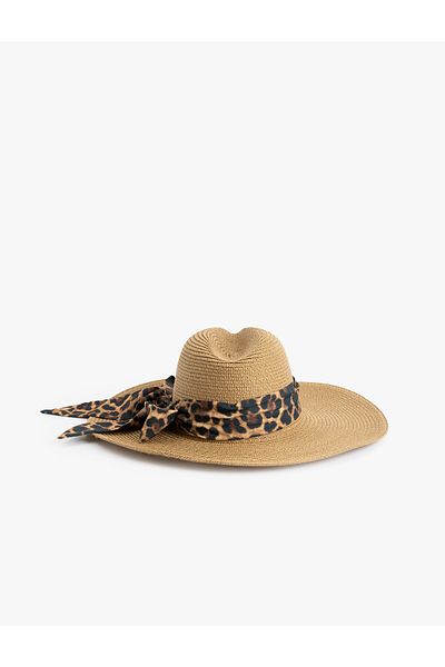 Koton Leopard Scarf Detailed Straw Hat