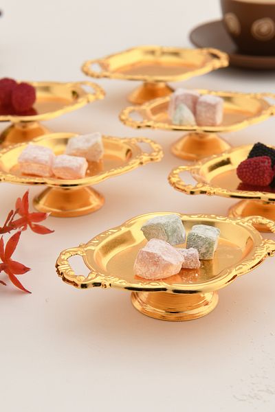 AKSESUAR EVRENİ Viola's Gold Set of 6 Sugar Bowl Turkish Delight Bowl Snack Bowl Coffee Side Serving Bowl Decorative Bowl with Handles