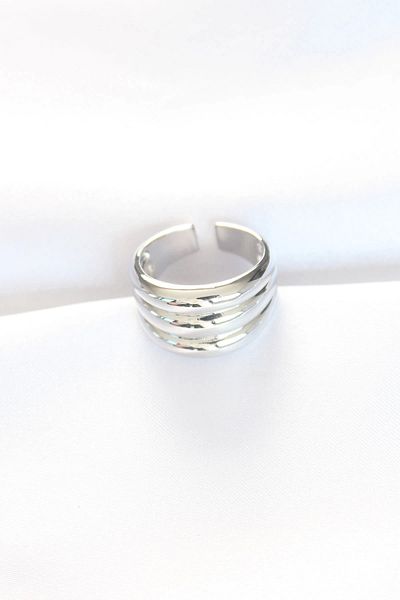 Store Silver Color Adjustable Striped Bombe Ring