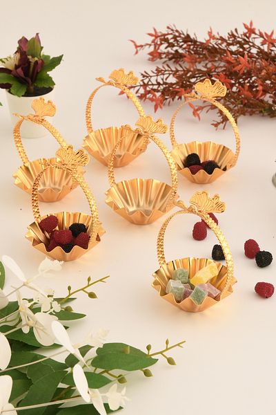 AKSESUAR EVRENİ Teris's Gold Set of 6 Sugar Bowl Turkish Delight Bowl Snack Bowl Coffee Side Serving Bowl Decorative Bowl with Handles