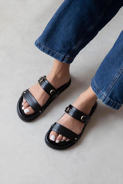 STRASWANS Cistra Women's Daily Comfort Leather Slippers Black