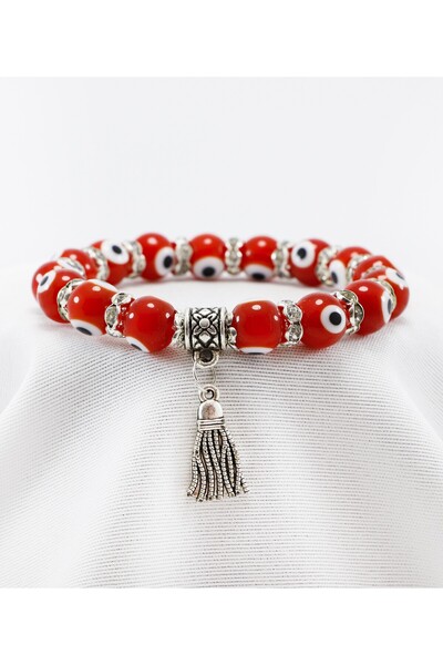 biuti سوار طويل مصنوع يدويًا من الخرز الزجاجي باللون الأحمر، سوار طويل من الخ...