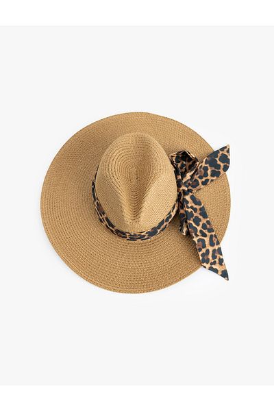 Koton Leopard Scarf Detailed Straw Hat