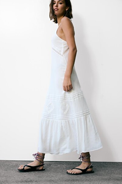 Pull & Bear Dantel detaylı askılı uzun elbise