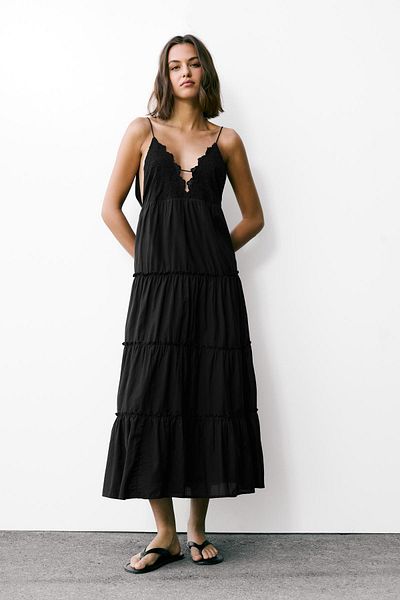 Pull & Bear Strappy embroidered midi dress