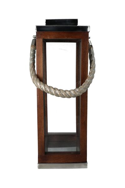 SERENE Elegant Modern Design Stainless Steel Wood and Glass Lantern with Rope