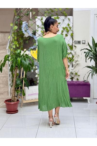 Punta Otantik Vl2110 Printed Half Sleeve Voile Dress Khaki