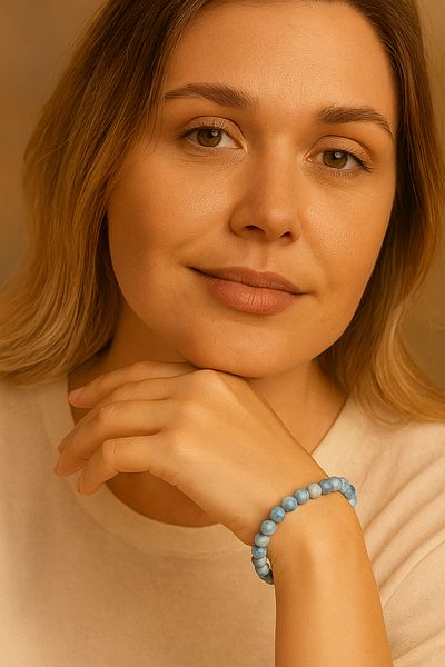 Safnaturel Igsl Certified Ice Blue Apatite 6 mm Natural Stone Bracelet