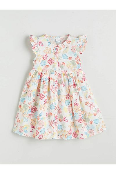 LC Waikiki Red Crew Neck Floral Girl's Poplin Dress -Akrglobal-