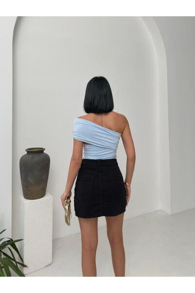 ALLEYTA Bluză Sandy pentru femei, cu un singur umăr, cu detalii accesorii