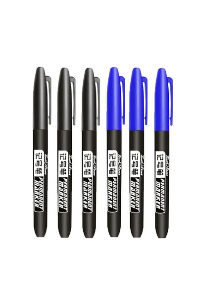 Choice 3 Black 3 Blue Permanent Marker Pen Drawing Markers Black Blue Red Waterproof Ink Sketch Pens Statio