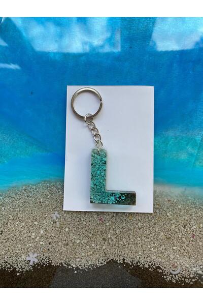 Yopoksi Desing سلسلة مفاتيح بتصميم خاص بتأثير البحر من الإيبوكسي على شكل حرف L