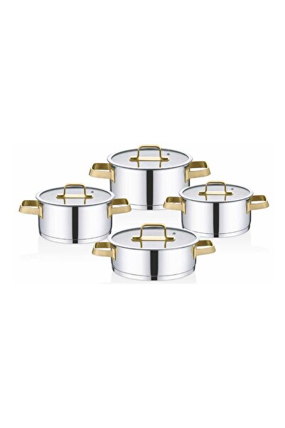 OMS 1137-G - 8 Parça, İndüksiyonlu 1. Sınıf Paslanmaz Çelik Tencere Seti, Güm...