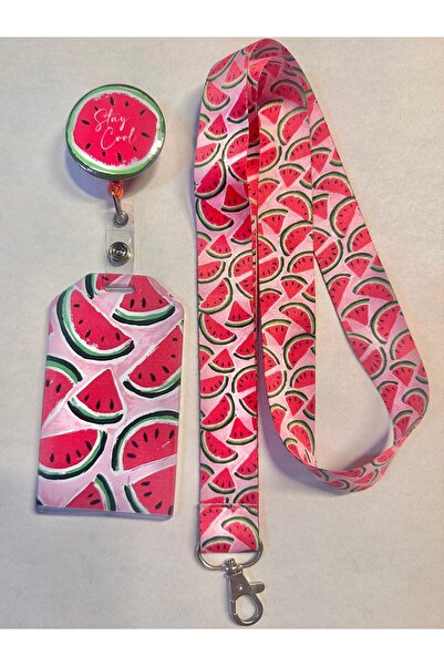 Hediyebum Σετ λουράκι λαιμού με φέτα καρπούζι Yoyo και όρθια θήκη για κάρτες