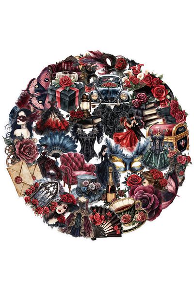 Choice 50pcs All 50pcs Black and Red Cartoon Mask Ball Series Stickers Waterproof Gothic American Rose Deco