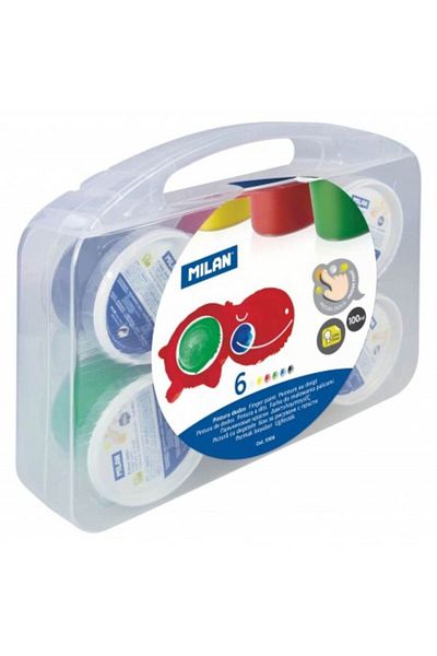 Milan Acuarele pentru degete, 6 culori cu pigmenți puternici, 100 ml/culoare