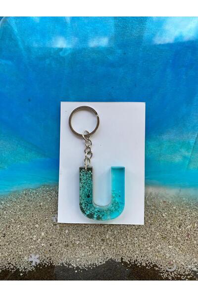 Yopoksi Desing سلسلة مفاتيح بتصميم خاص بتأثير البحر من الإيبوكسي على شكل حرف U