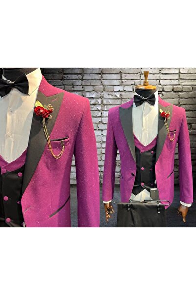 WENNO Yelekli Simli Smokin İtalyan Kesim