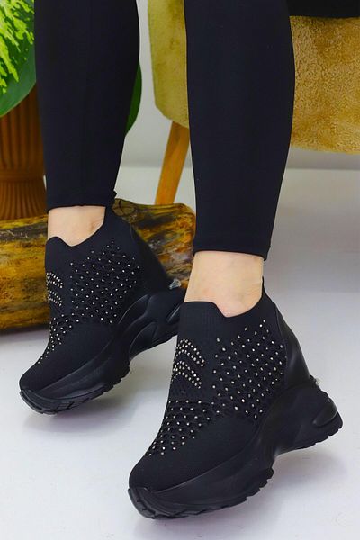 Weynes Women's Black Stone Mesh Hidden Heel Shoes Wsb4078