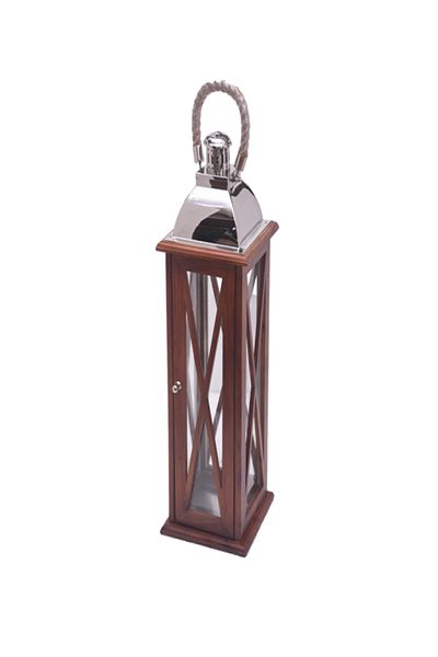 SERENE Wood and Glass Lantern with Rope Handle