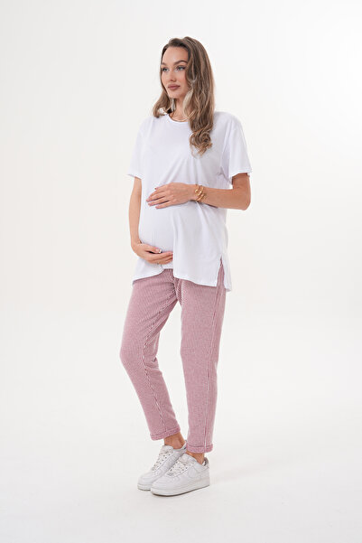 Miss Dünya Lissa Short Sleeve Oversize Tshirt Striped Pants Maternity and Maternity Bottom Top Set