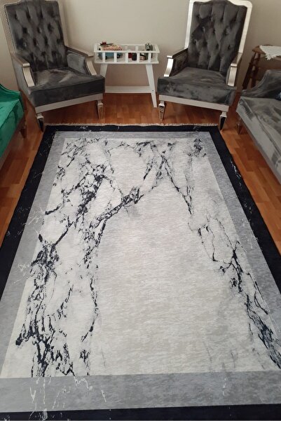 CENTER AVM Gri Halı Salon Halısı Makinede Yıkanabilir Kaymaz Taban Tay Tüyü Halı