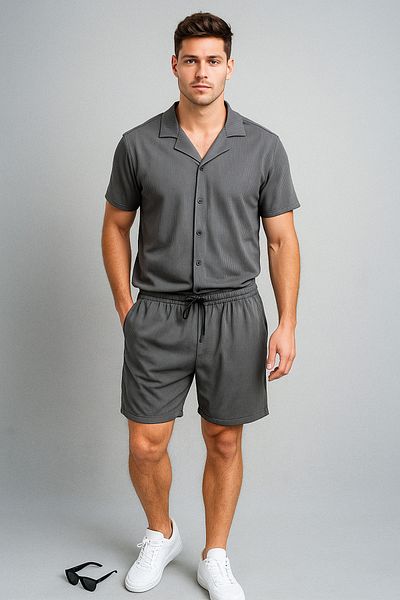 tiggirmoda Ottoman Fabric Short Sleeve Shirt Shorts Set