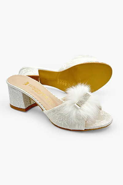 CARLA BELLA Γυναικείες παντόφλες Προίκα Home Κομψές γυναικείες παντόφλες Πέτρινη λεπτομέρεια Λευκή