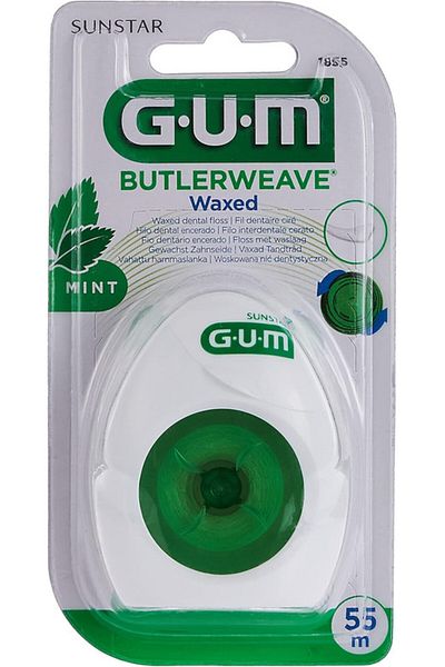 GUM Butlerweave Dental Floss-Mint Waxed-Healthy Gums-Effective Teeth Clean-Removes Plaque-55m