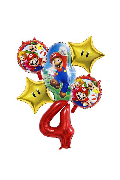Miniso Other Number-4 6pcs Super Mario Theme 32inch Red Number 1-9 Balloons Set for Children's Birthday Par