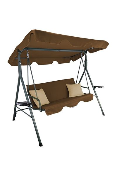SERSIMO Garden swing 3 seats 170x118x153 cm, with cushions and side tables, steel structure, brown