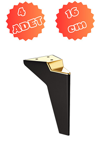 MİSLİNE Platin 16 Cm Mat Siyah - Pirinç K (4 ADET) Mobilya Ayağı ,kanepe Ayağ...