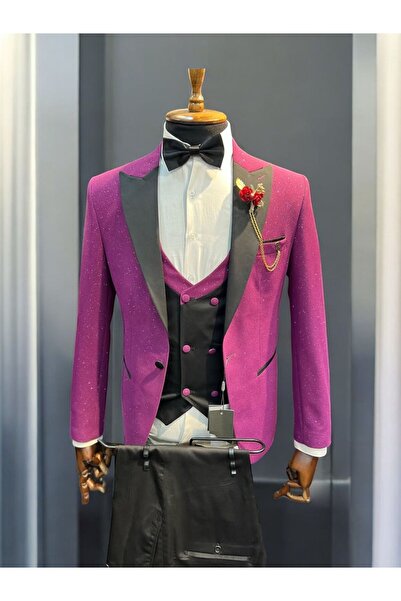 WENNO Yelekli Simli Smokin İtalyan Kesim