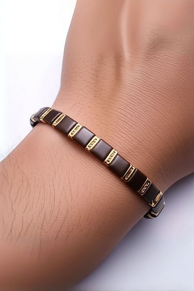 OSMANLI GÜMÜŞ Men's Women's Natural Stone Bracelet - Dark Brown Hematite Natural Stone Macrame Cube Model Unisex Bracelet