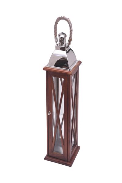SERENE Wood and Glass Lantern with Rope Handle