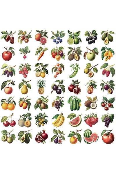 Choice 50PCS ALL 50pcs Retro Fruit Stickers DIY Decoration Watermelon Banana Grapes Various Fruits for Comp