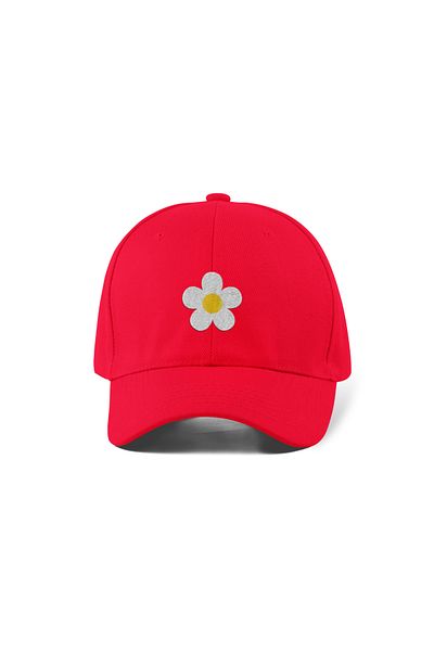 QUATEX Daisy Embroidered Red Sports Hat Unisex Adjustable Velcro Back It Is a Quality Product