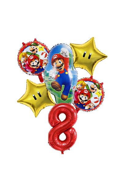 Miniso Other Number-8 6pcs Super Mario Theme 32inch Red Number 1-9 Balloons Set for Children's Birthday Par