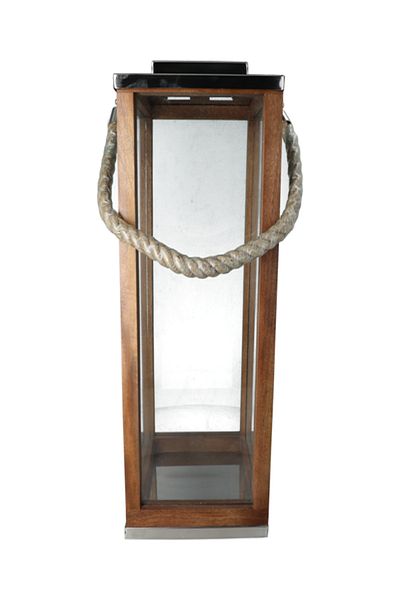 SERENE Elegant Modern Design Stainless Steel Wood and Glass Lantern with Rope